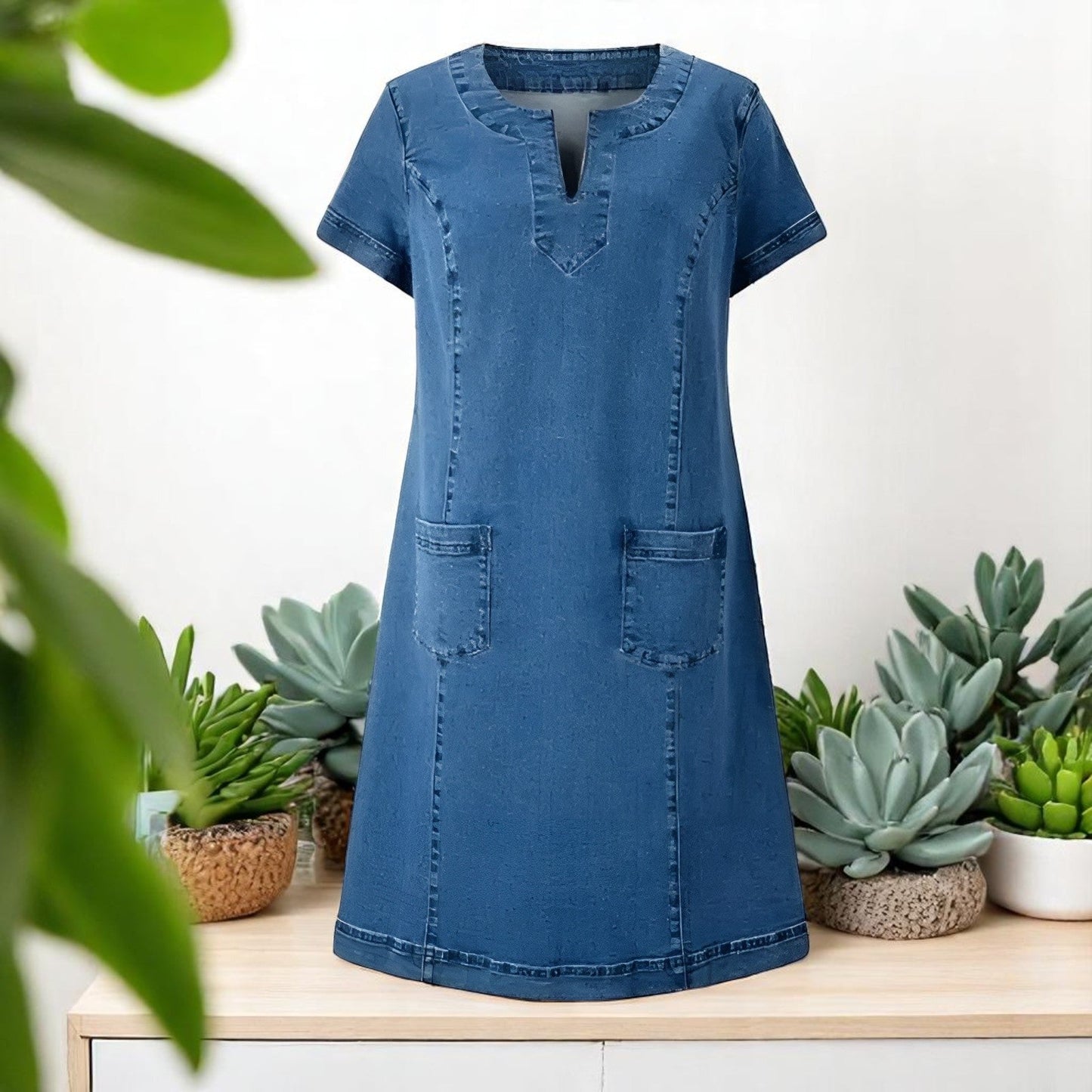 Laura | Denim-Style Tummy Covering Dress