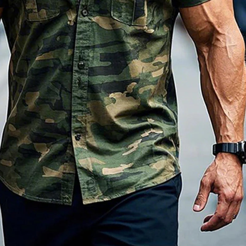 Men's Outdoor Camouflage Print Short Sleeve Shirt 66746557X