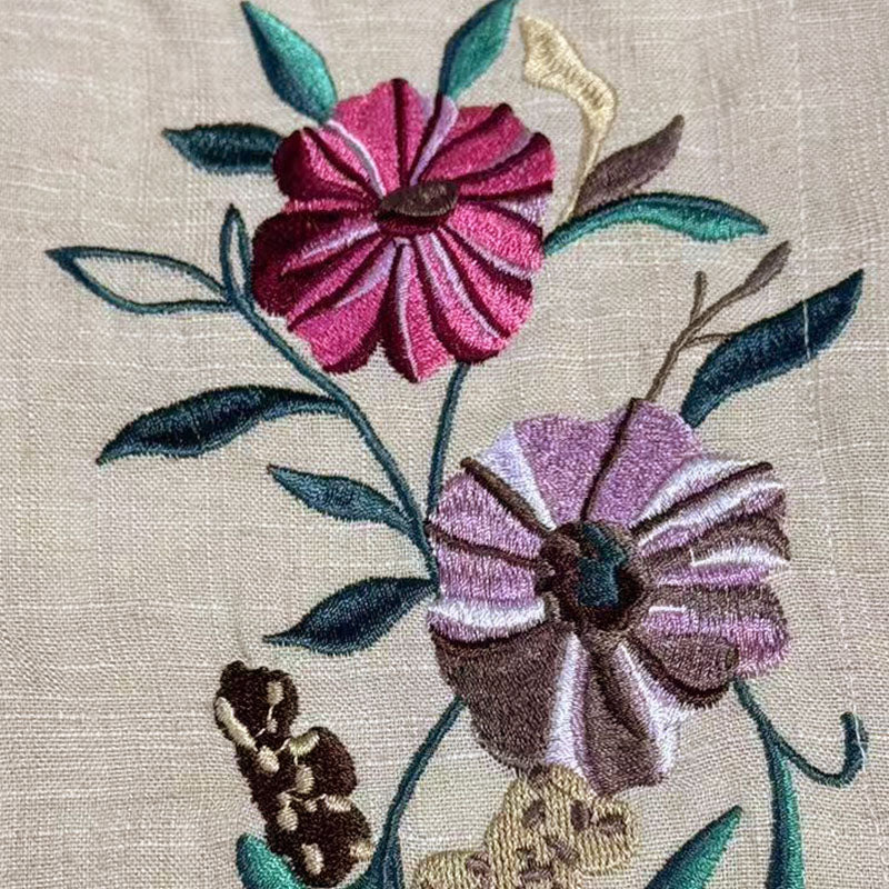 Men's Casual Linen Embroidered Lapel Loose Long Sleeve Shirt 13095416M