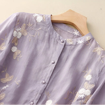 Josie | Cotton Top with Floral Embroidery
