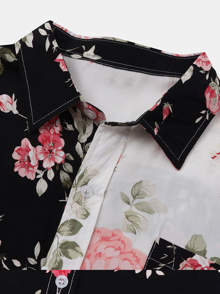 Wright | Two-Tone Floral Print Shirt
