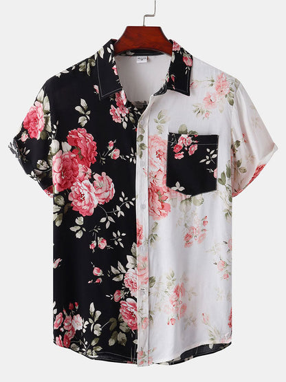 Wright | Two-Tone Floral Print Shirt