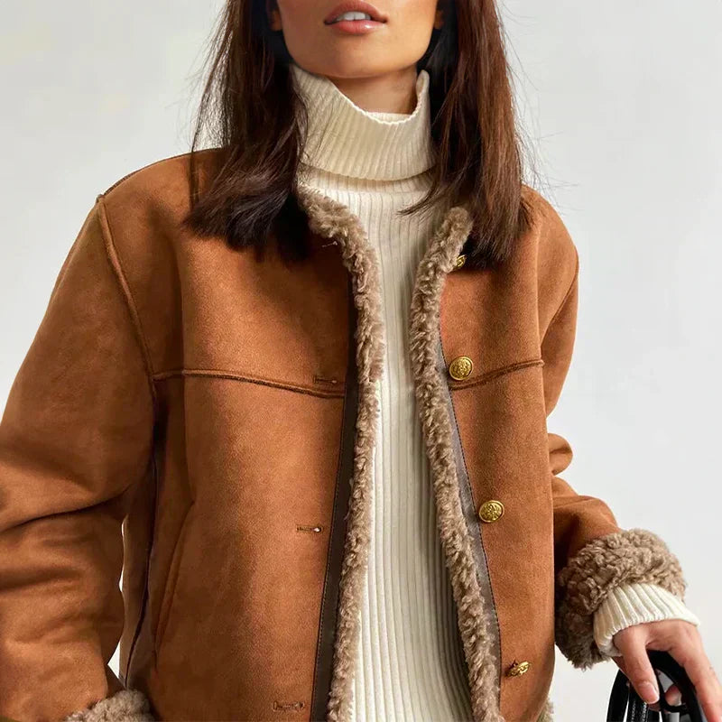 Amber | Sheepskin Button Jacket