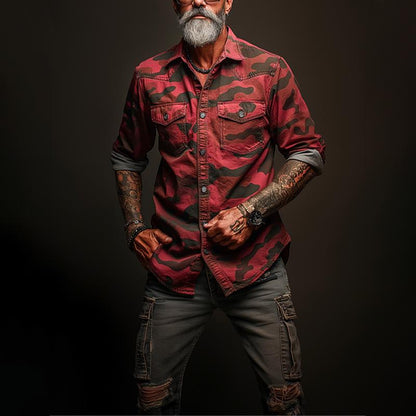 Men's Camouflage Lapel Chest Pocket Cargo Shirt 17623334Z