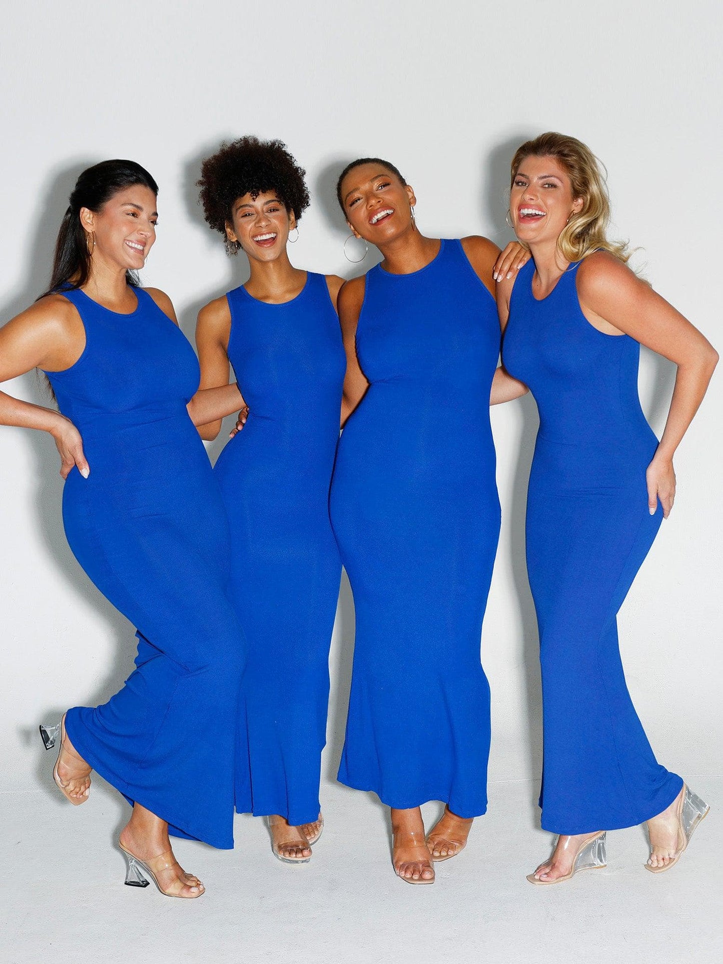 Popilush® maxi dresses: women in blue, showing shapewear design.