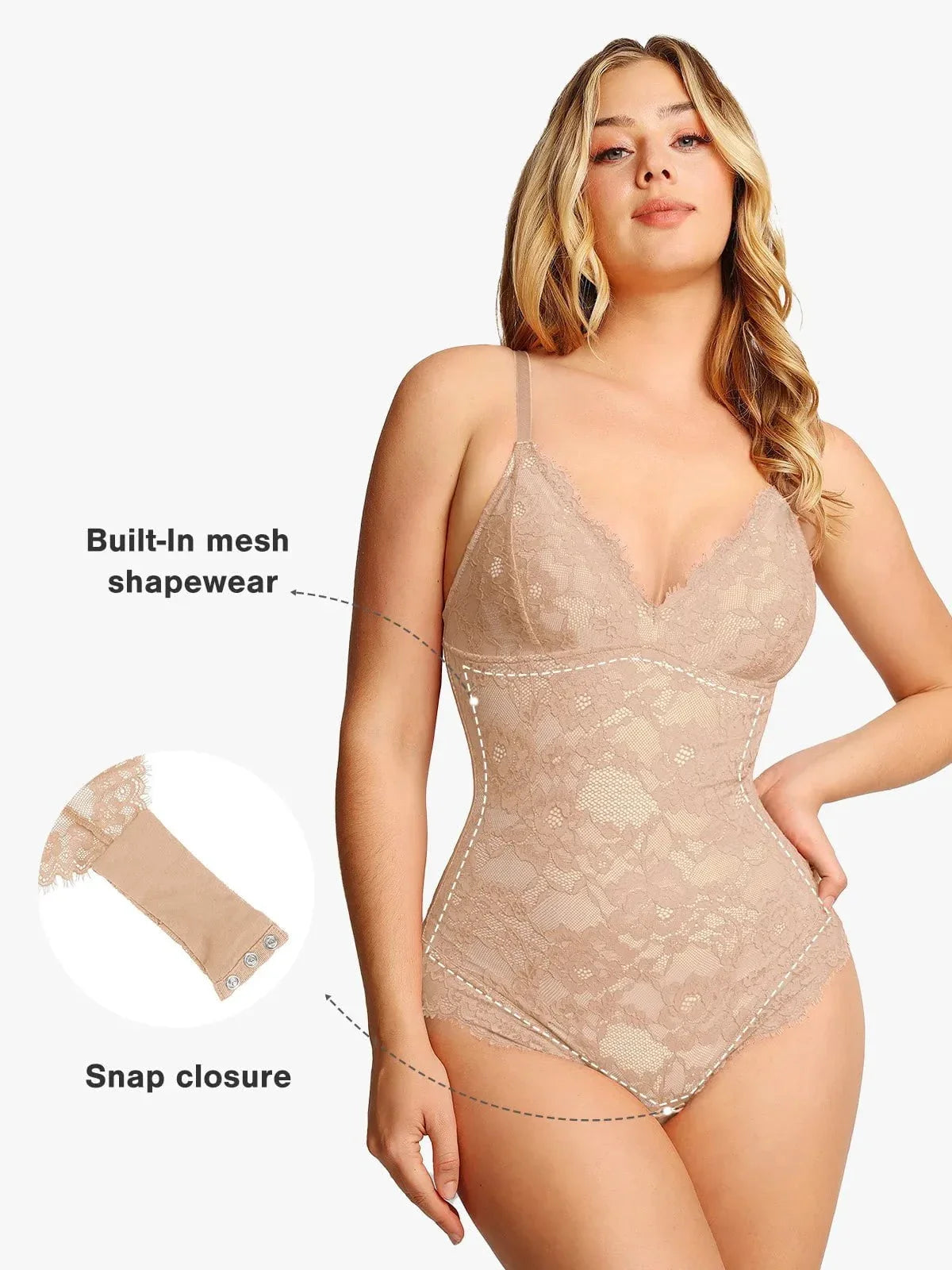 Popilush® Tops Body Shaper Jumpsuit Shapewear Firm Control Smoothing Full Lace Thong Bodysuit