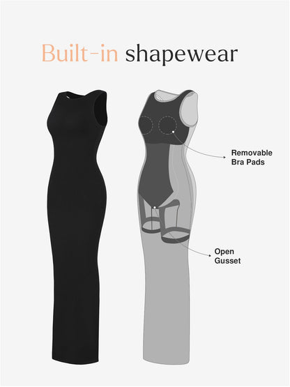 Popilush® maxi dress with built-in shapewear; featuring removable bra pads and open gusset.