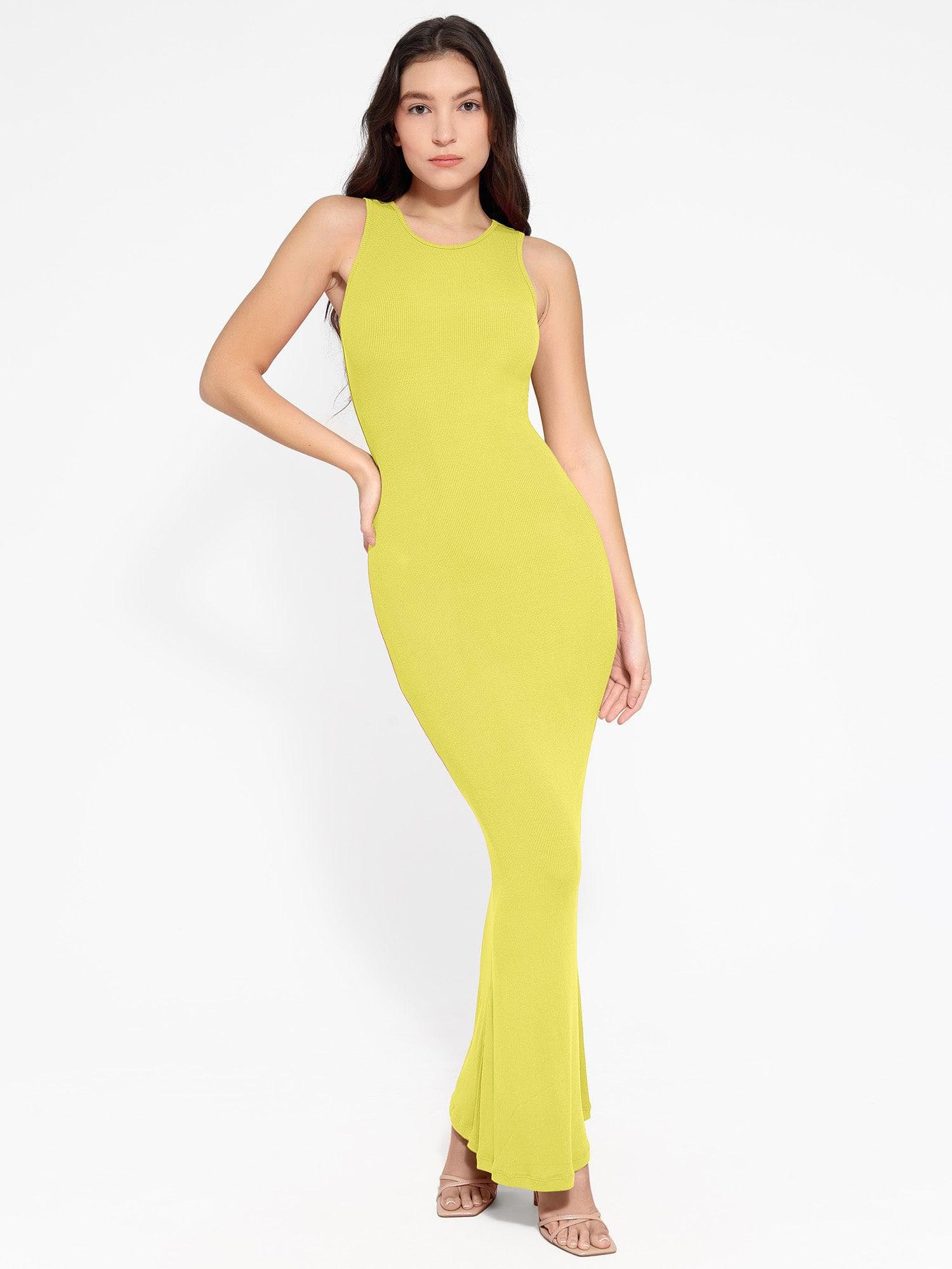 Elegant Popilush® Yellow Maxi Dress with Shapewear