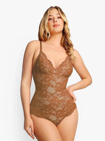 Popilush U.S. Firm Control, Smoothing Thong Bodysuit For Tummy Control, Slimming, And Comfortable Fit. Perfect For Everyday Wear Chocolate / S Sexy Lace Bodysuit Shapewear